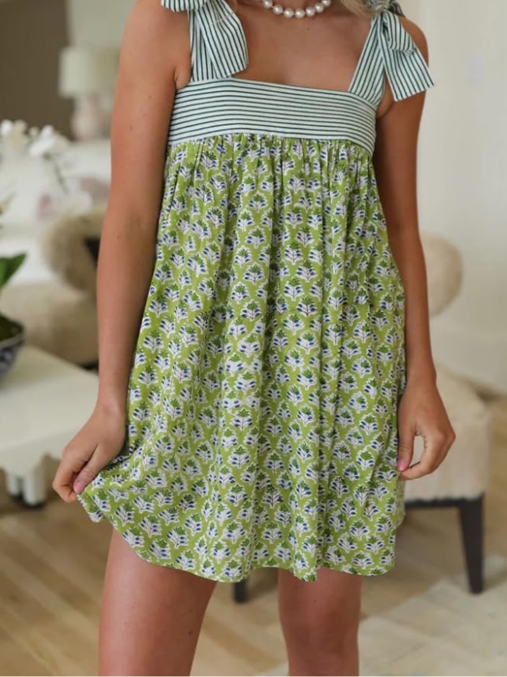 Women Floral Mini Dress with Bow Tie Shoulders